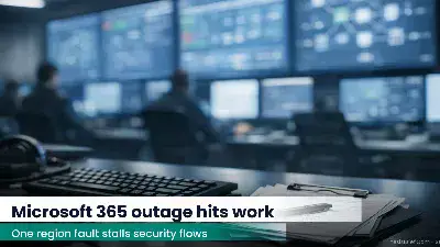 Enterprise IT operations room with monitors showing generic system status dashboards during an outage