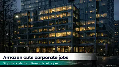 Office tower at dusk with scattered lit windows and quiet street below