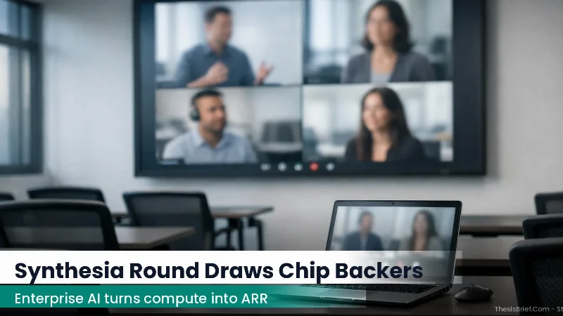 Corporate training room with a large screen showing a generic training video session