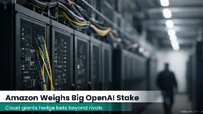 Server racks in a data center corridor under cool industrial lighting